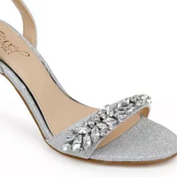 Jewel Badgley Mischka Silver Glitter Wedding Ankle Strap Dallyce Size 6.5 - Picture 3 of 6